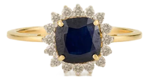 1 Carat Cushion Cut Sapphire Diamond Halo 18k Gold Statement Ring Size 7