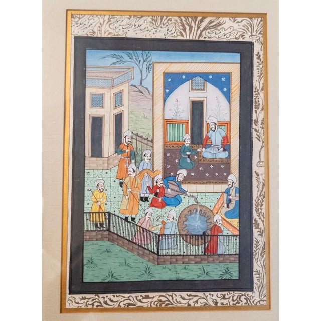 We are selling this Middle-Eastern Persian or Moghul Indian style miniature watercolor gouache illuminated manuscript page...