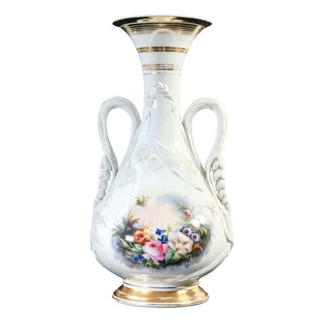 Hand Painted Ceramic Vase with Bas -Reliefs For Sale