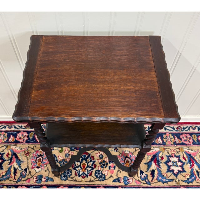 Antique English Flip Top Game Table Barley Twist Side Table Carved Oak C. 1930s For Sale - Image 12 of 17
