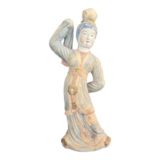Expressive Carved Chinese Court Lady Figure, Polychrome Dancing Form, Early 20th Century For Sale