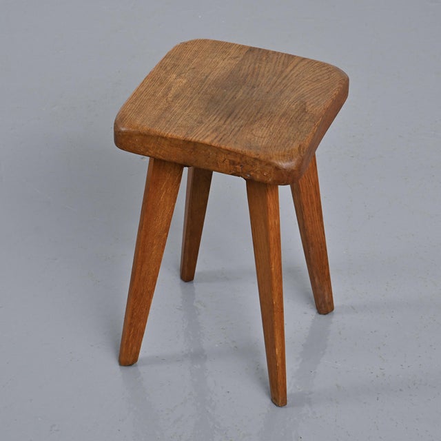 Brown French Oak Stool, 1950s For Sale - Image 8 of 12