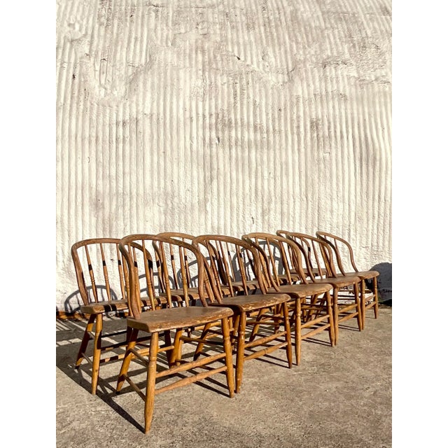 Vintage Boho Late 19th Century Windsor Style Farm House Dining Chairs - Set of 10 For Sale - Image 12 of 12