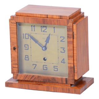 Art Deco Table Clock in Walnut, Brass, and Glass, Czech, 1920s For Sale