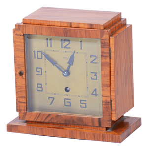 Art Deco Table Clock in Walnut, Brass, and Glass, Czech, 1920s