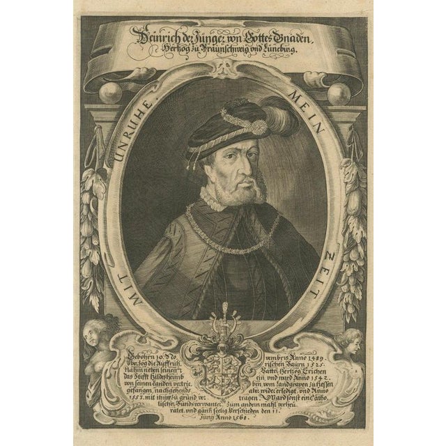 Title: heinrich ii duke of brunswick-lüneburg portrait engraving, c.1650 description: original antique engraved portrait...