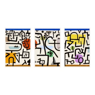 1938 Rich Port Modernist Multicolor Fine Art Triptych by Paul Klee — 24" X 36" Per Panel For Sale