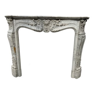 Louis XV Style Fireplace in White Carrara Marble, 1800s For Sale