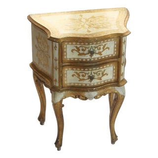 Mid-Century Florentine Italian Gold and White Gilt Side Table Nightstand, 1960s For Sale