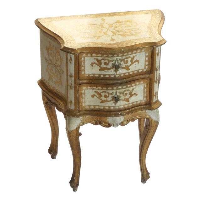 Mid-Century Florentine Italian Gold and White Gilt Side Table Nightstand, 1960s For Sale