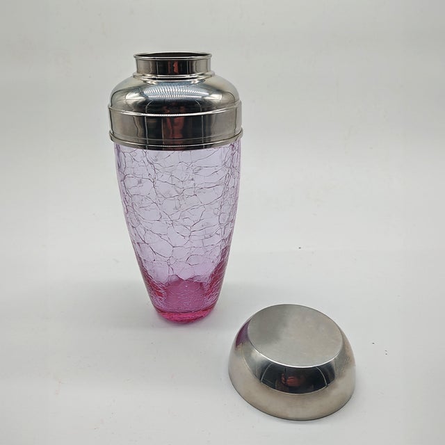 Vintage Set with Cocktail Shaker and Glasses in Pink Cracle Glass, 1960s, Set of 7 For Sale - Image 6 of 10