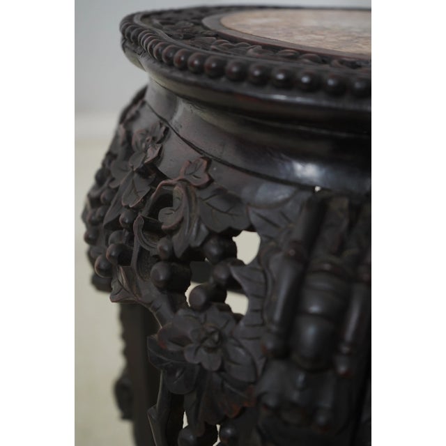 Antique Chinese Carved Rosewood Marble Top Plant Stand For Sale - Image 12 of 14