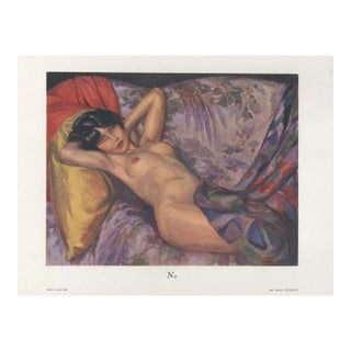 1930 French Art Deco Lithograph-Exotic Reclining Nude For Sale