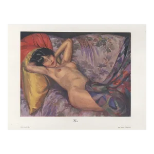 1930 French Art Deco Lithograph-Exotic Reclining Nude