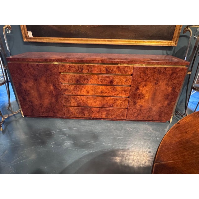 Mid-Century Modern MCM Design Burl Walnut and Brass Sideboard For Sale - Image 3 of 9