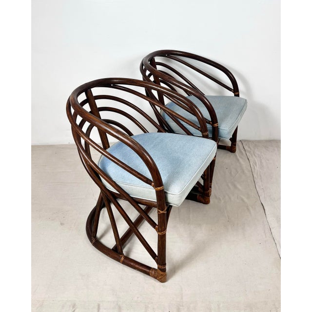 Late 20th Century Vintage Round Bent Rattan Chairs- A Pair For Sale - Image 5 of 12