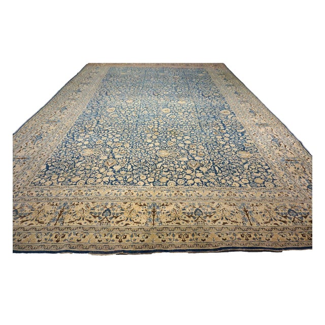Antique Persian Tabriz Wool 12x18 Blue & Tan Handmade Area Rug #1141057 For Sale - Image 4 of 18
