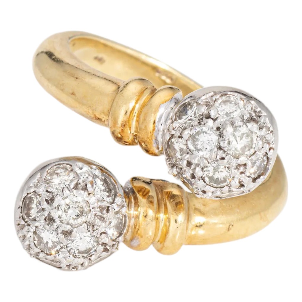 1980s Diamond Double Orb Bypass Ring Sz 8 Vintage 18k Yellow