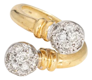 1980s Diamond Double Orb Bypass Ring Sz 8 Vintage 18k Yellow Gold Estate Jewelry