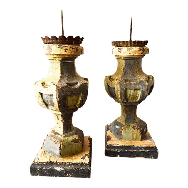 18th Century Carved Candlestick Bases - a Pair For Sale