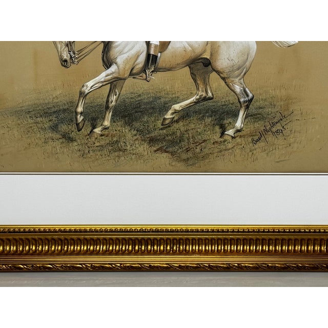 19th Century Hunting Painting “Hare Seeds Gentlemen! Hare Seeds With the Quorn Hunt” Tom Firr Huntsman on Horse Grey Whitelegs by Basil Nightingale For Sale - Image 9 of 18