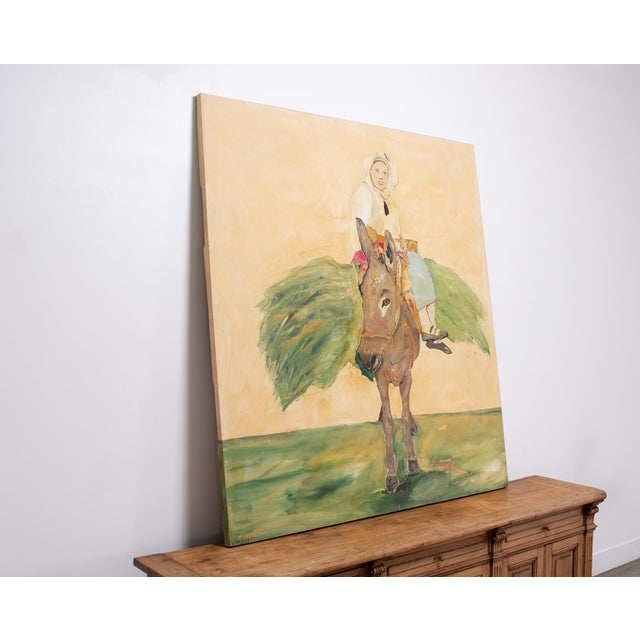 French Provincial Ira Yeager 20th C. Corfu Woman on Donkey Oil Canvas Painting 6 Ft For Sale - Image 3 of 18