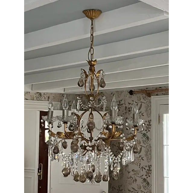 Crystal & Murano Glass Gold Leaf Chandelier For Sale - Image 13 of 13