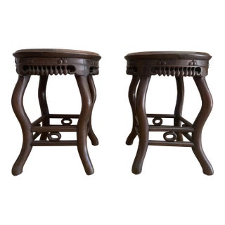 Pair of Early 19th Century Chinese Blackwood and Natural Gray Marble Top Tables For Sale