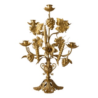 Antique French Gilt Brass Church Candleholder, 1900s For Sale