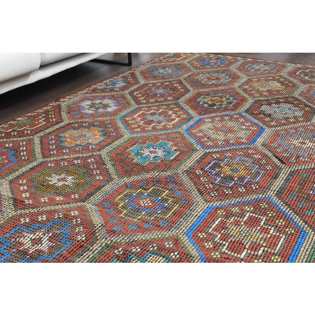 1970s Vintage Turkish Oushak Handmade Wool Cotton Red Area Rug For Sale - Image 10 of 12