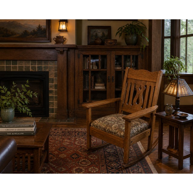 Arts & Crafts Mission Oak Antique 1910 Rocker Craftsman Rocking Chair ** This Chair is also currently Located at "Lake...