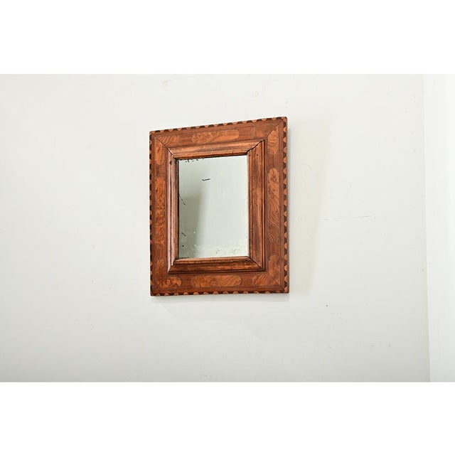 Brown French 19th Century Carved and Inlay Burl Wood Mirror For Sale - Image 8 of 9