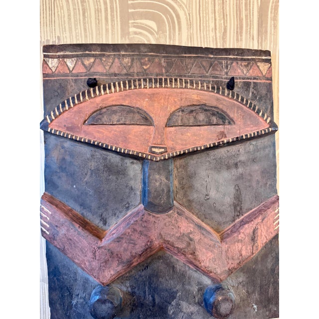 African Pende Style African Polychrome Carved Wood Figural Wall Panel For Sale - Image 3 of 10
