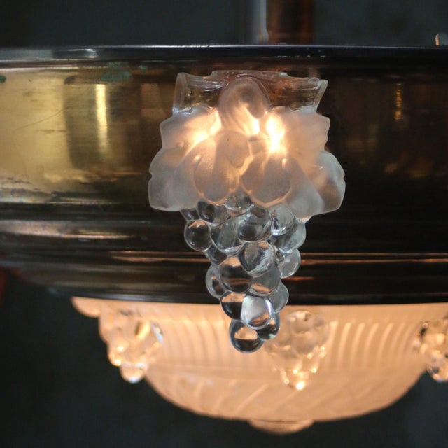 Metal French Art Deco Brass Pendant Light For Sale - Image 7 of 12