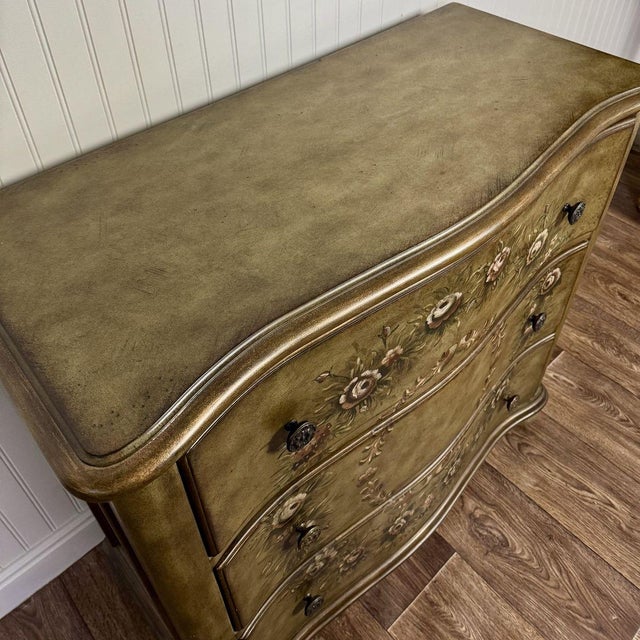 Early 21st Century Vintage Lane Hand-Painted Floral Serpentine Chest of Drawers For Sale - Image 5 of 11
