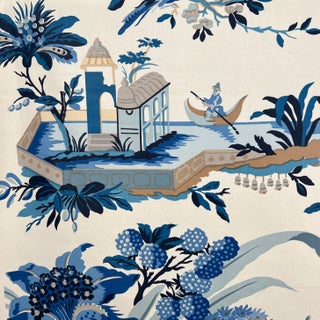 Brunschwig & Fils Cotton Chintz Sateen Le Lac Blue and White Fabric- 16 Yards For Sale