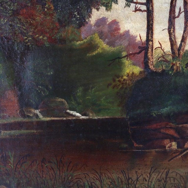 The Hudson River School Antique Hudson River School Oil on Canvas Landscape Painting C1900 For Sale - Image 3 of 11