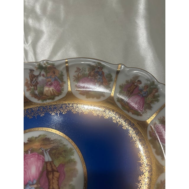 Blue Vintage Schaller Bavaria Fragonard Porcelain Serving Tray | Cobalt Blue & Gold Gilt | Made in Germany For Sale - Image 8 of 11