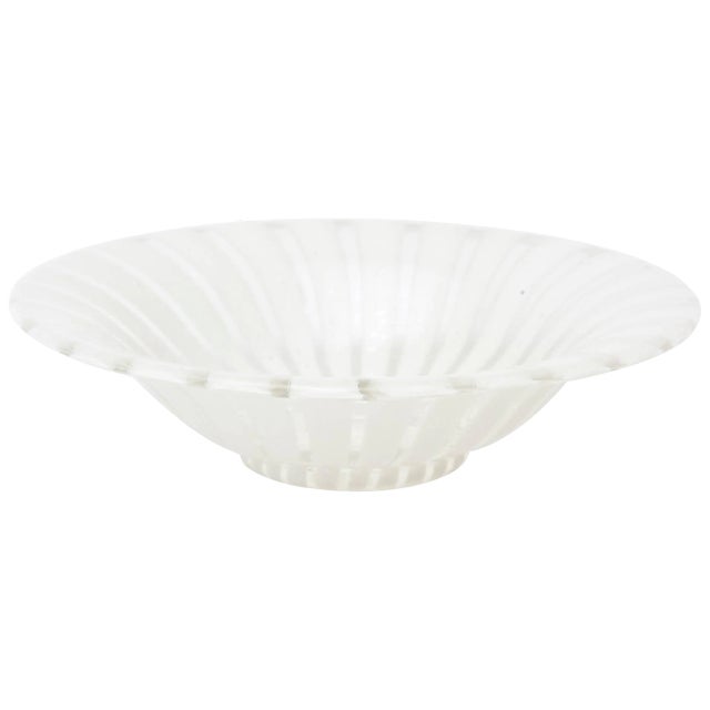 Vintage Murano Veninil Glass Bowl With White Pinwheel Design, 1960's For Sale