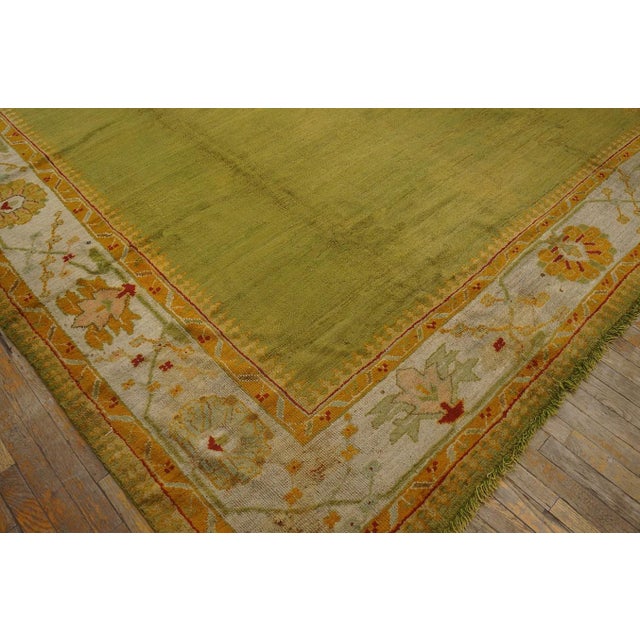 Asparagus Decorative Green Color & Ivory Border Allover Pattern Antique Turkish Oushak Rug For Sale - Image 8 of 12