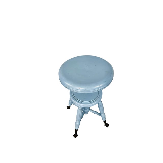 Victorian Adjustable Piano Stool in Powder Blue Paint, Claw & Glass Ball Feet For Sale - Image 15 of 17