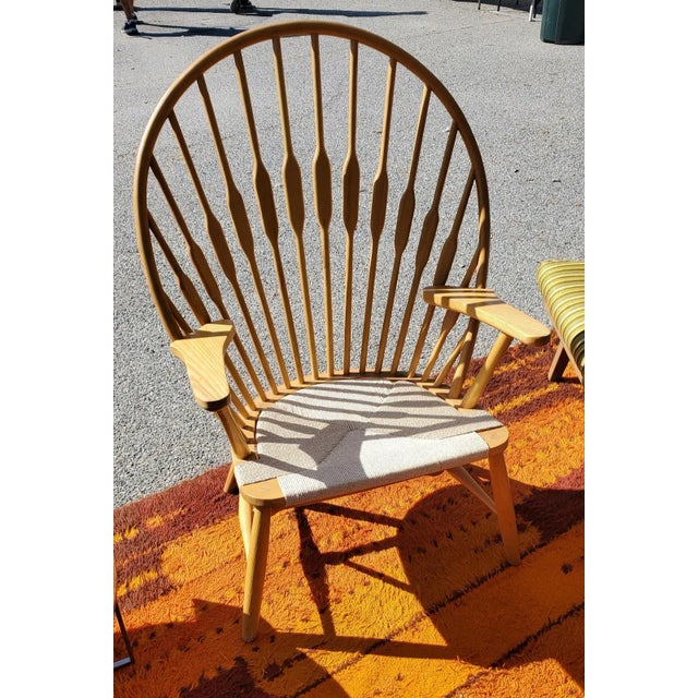 Sand 1980s Vintage Peacock Chair Oak Wood With Cord Seating Mid Century Modern For Sale - Image 8 of 9