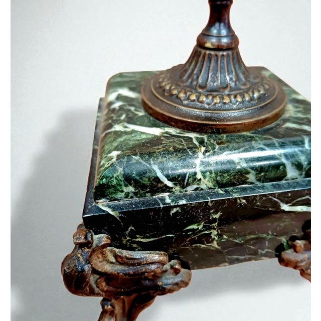 Antique French Louis XV Revival Bronze Baluster Vase Urn on Verde Antico Marble Base, 19th Century For Sale - Image 4 of 7