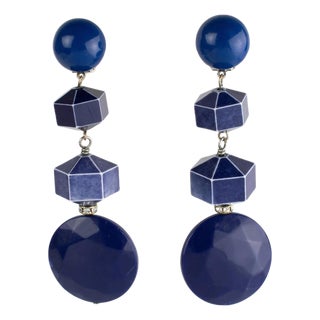 Angela Caputi Washed Blue Dangle Resin Geometric Clip Earrings For Sale