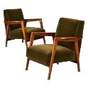 1960s Brazilian Modern Armchairs in Caviúna & Olive Mohair, Liceu de Artes e Ofícios For Sale