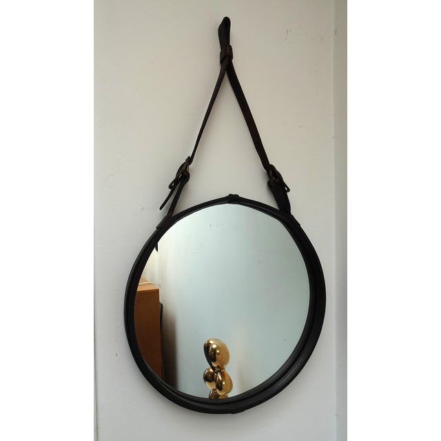 Mid-Century Modern Large Sadderly Leather Round Mirror by Jacques Adnet, 1940s For Sale - Image 3 of 18