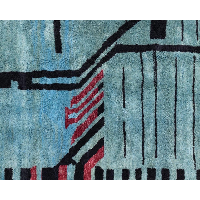 Blue Hand-Knotted Wool Rug by Azele Studio For Sale - Image 8 of 12