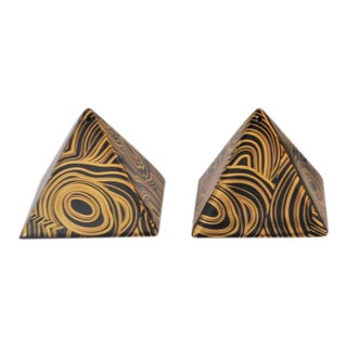 Jonathan Adler Malachite Pattern Sizzling Black and Gold Salt & Pepper Shaker For Sale