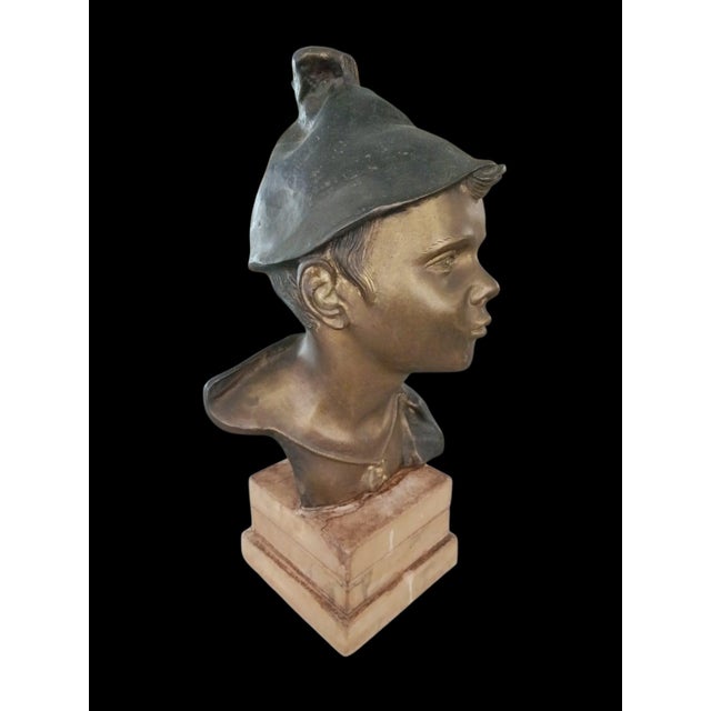 Bronze Depicting a Urchin, Signed by De Martino. Marble with Two Small Stains Visible in the First Photo. This piece has...