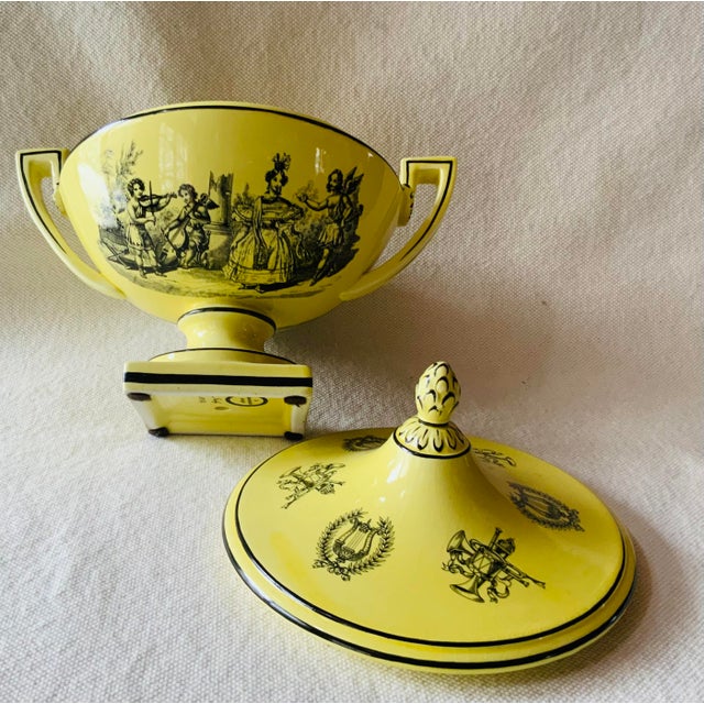 Vintage Yellow Black Toile Creil Ware Covered Tureen Italian Porcelain For Sale - Image 15 of 18